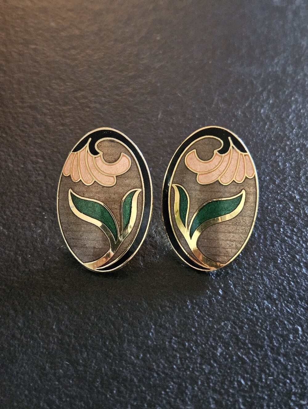 Vintage Floral Cloisonné Enamel Oval Earrings